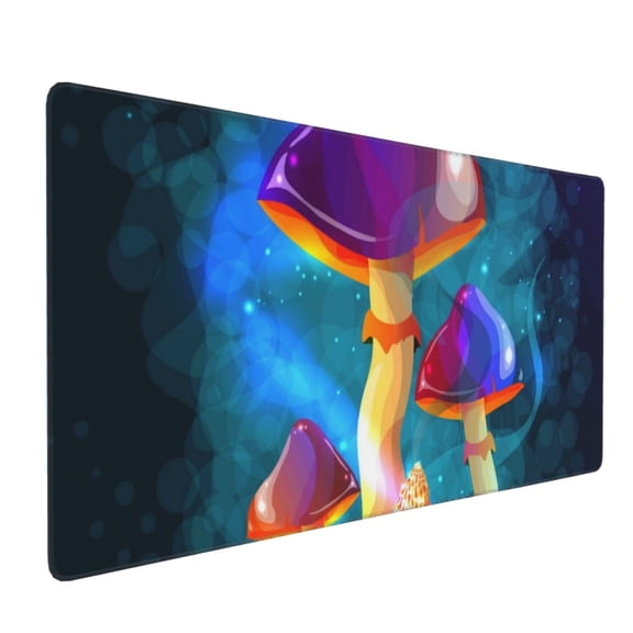 Hirioo Magic Mushrooms ,Fireflies for Mouse Pad ,Anti-Slip Base, Durable Stitched Edges, Perfect for Gaming, Office, and Home Use,16x35.5in