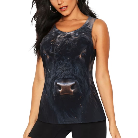 Hirioo Majestic Black Yak for Women's Workout Tank Top Sleeveless Workout Tops Athletic Gym Shirts-Medium