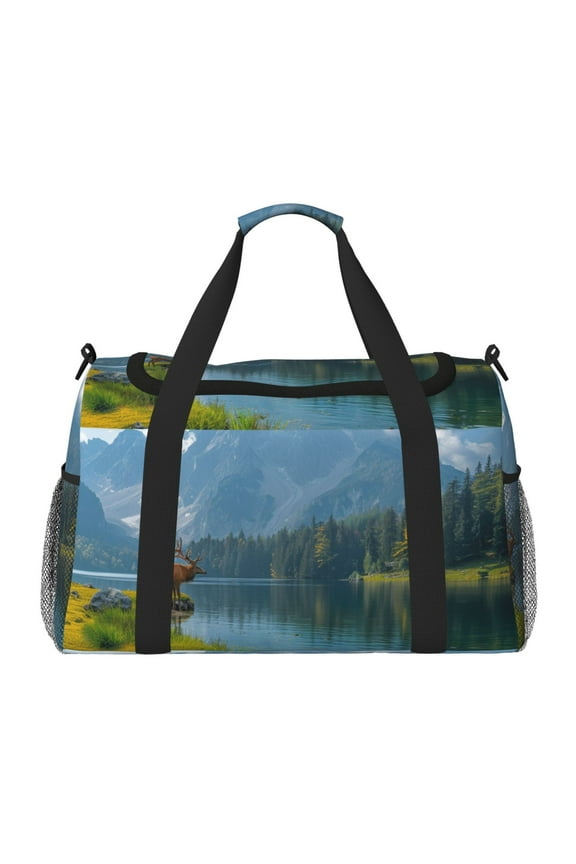 Majestic Deer Mountain Lake Hand Travel Bag for Men Women,Durable and Spacious Travel Bag with Multiple Pockets for Work, Travel, Weekend Getaways