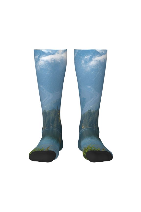 Majestic Deer Mountain Lake for Adult Stockings Breathable Sock Non-Pilling,Contrasting Color Design