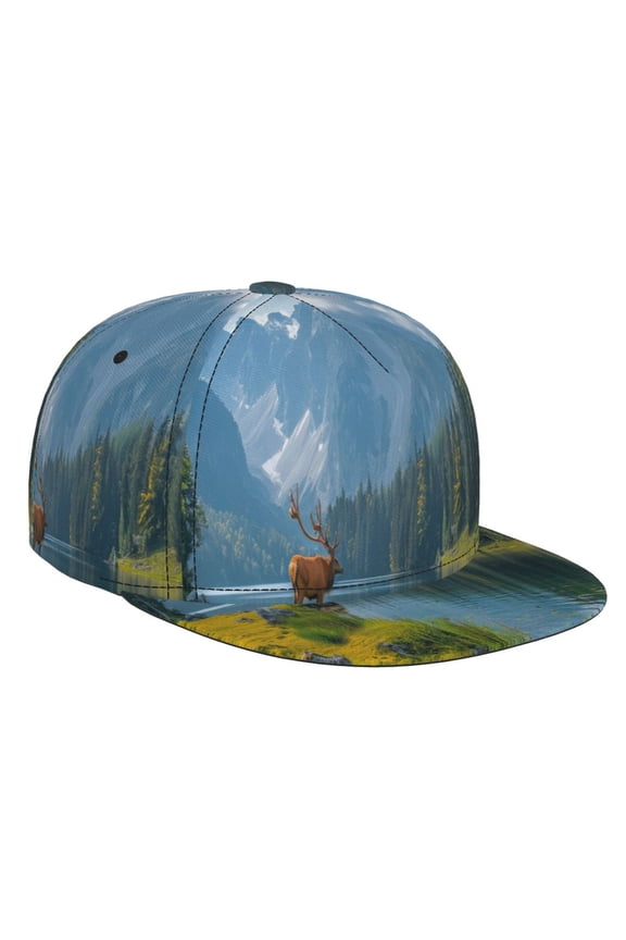 Majestic Deer Mountain Lake for Baseball Cap Men Cap Flat Brim for Men Women Teens Adjustable Baseball Cap