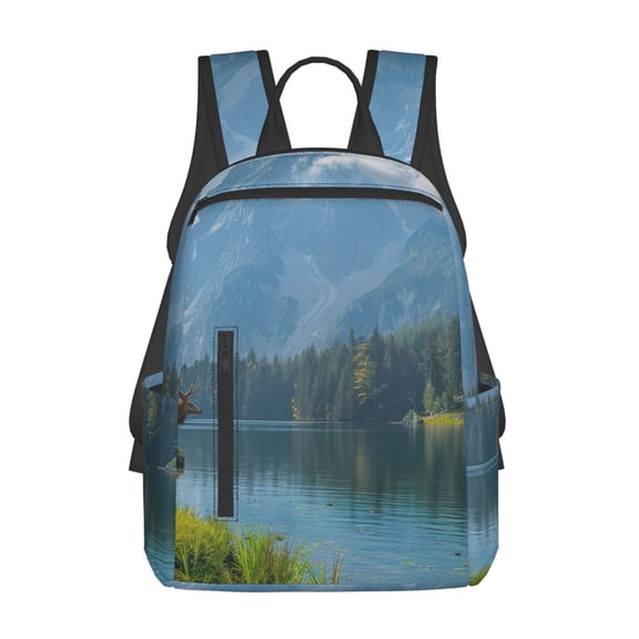 Hirioo Majestic Deer Mountain Lake for Lightweight Backpack, Durable and Comfortable, Ideal for Travel, School, Hiking, and Everyday Use