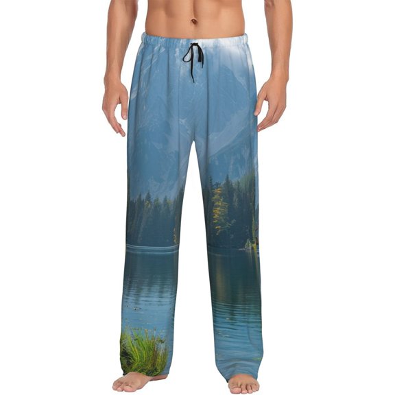 Hirioo Majestic Deer Mountain Lake for Men's PJ Pajama Pants Sleep Pants Men's Home Trousers with Pockets,S-3XL-Small