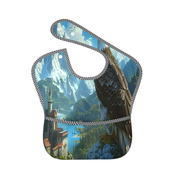Hirioo Majestic Eagle Over Castle for Baby Waterproof Pocket Bib Adjustable Closed for Babies Toddlers with Large Pocket 6-24Months