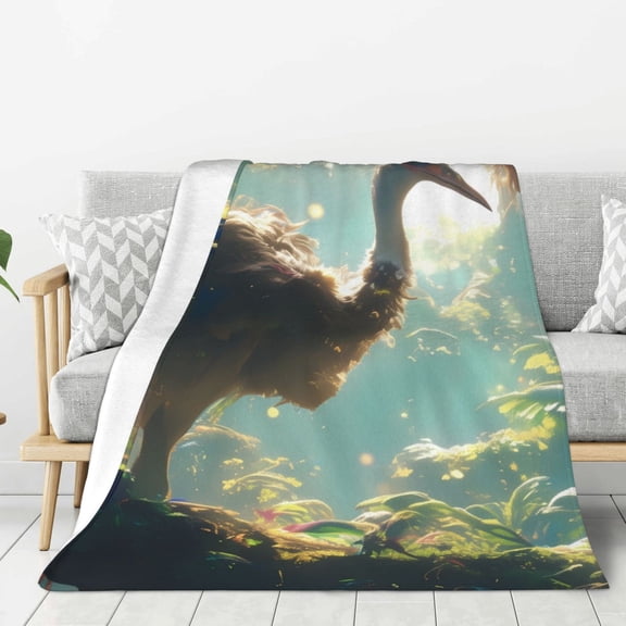 Hirioo Majestic Ostrich In Forest for Flannel Blanket, Cozy and Warm Throw for Bed or Couch ,Perfect for All Seasons-80"x60"