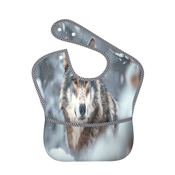 Hirioo Majestic Snowy Wolf for Baby Waterproof Pocket Bib Adjustable Closed for Babies Toddlers with Large Pocket 6-24Months