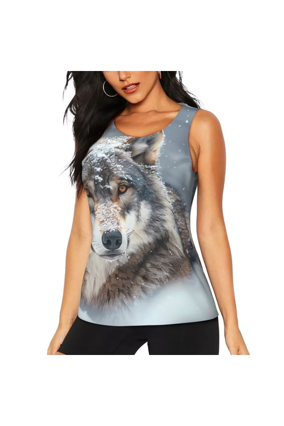 Majestic Snowy Wolf for Women's Workout Tank Top Sleeveless Workout Tops Athletic Gym Shirts-Medium