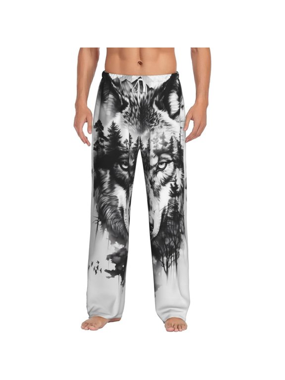 Majestic Wolf Landscape for Men's PJ Pajama Pants Sleep Pants Men's Home Trousers with Pockets,S-3XL-Medium