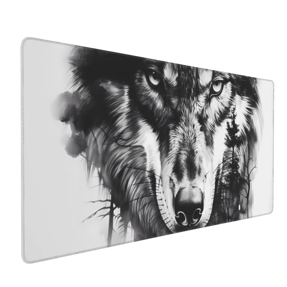Hirioo Majestic Wolf Landscape for Mouse Pad ,Anti-Slip Base, Durable Stitched Edges, Perfect for Gaming, Office, and Home Use,16x35.5in