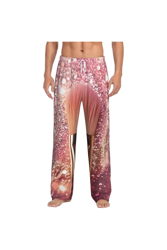 Makeup Brush on Pink Glitter for Men's PJ Pajama Pants Sleep Pants Men's Home Trousers with Pockets,S-3XL-X-Large