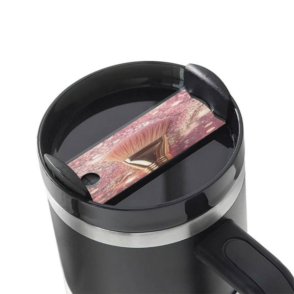 Hirioo Makeup Brush on Pink Glitter for Stanley Cup Lid Nameplate Personalized Acrylic Nameplate Tumbler Lid Topper(30oz , 40oz)