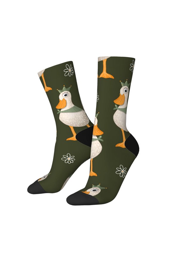 Mallard Ducks Wild Birds Pattern Adult Middle Tube Socks Breathable Sock Non-Pilling,Contrasting Color Design