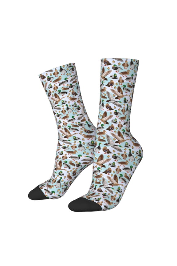Mallard Ducks Wild Birds1 Pattern Adult Middle Tube Socks Breathable Sock Non-Pilling,Contrasting Color Design
