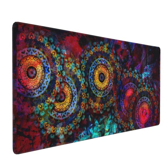 Hirioo Mandala Colorful for Mouse Pad ,Anti-Slip Base, Durable Stitched Edges, Perfect for Gaming, Office, and Home Use,16x35.5in