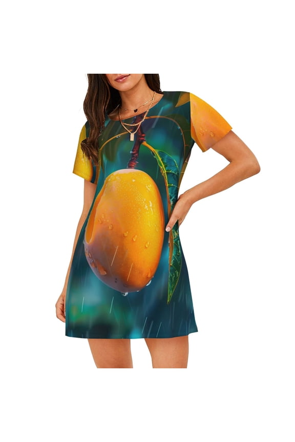 Mango In The Rain for Women’s Nightdress Comfortable Short Sleeve Nightwear Casual Sleep Dress