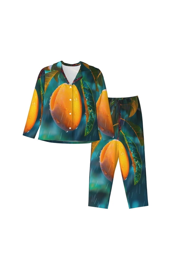 Mango In The Rain for Women's Pajama Sets 2 Piece Pjs Women's Long-Sleeved Pajama Set Button Down Sleepwear,S-XXL-Large