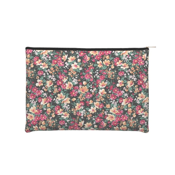 Hirioo Many Kind Of Flowers for Paper Reusable Cosmetic Bag Zipper Encouragement Travel Pouch Toiletry Bag for Women Girls
