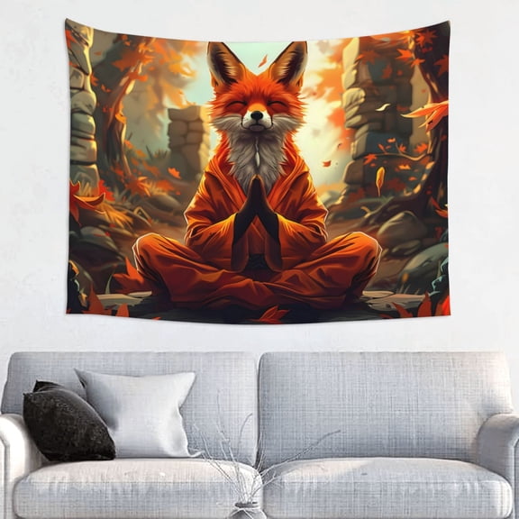 Hirioo Maple Leaf Meditating Fox Print Tapestry Lightweight Fabric for Bedroom Aesthetic Home Wall Dorm Dcor Living Room Decor 29x37 Inch