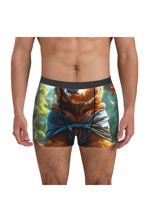 Maple Meditating Bear for Men's Boxer Briefs Men Cotton Underwear Boxer Briefs Panties-Medium