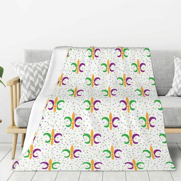 Hirioo Mardi Gras Carnival1 for Flannel Blanket, Cozy and Warm Throw for Bed or Couch ,Perfect for All Seasons-50"x40"