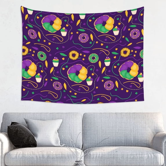 Hirioo Mardi Gras and Donuts Print Tapestry Lightweight Fabric for Bedroom Aesthetic Home Wall Dorm Décor Living Room Decor 29x37 Inch