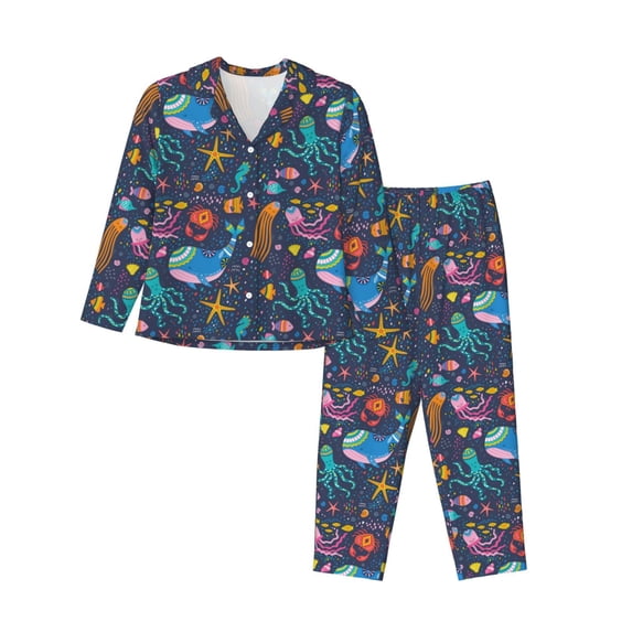 Hirioo Marine Inhabitants for Women's Pajama Sets 2 Piece Pjs Women's Long-Sleeved Pajama Set Button Down Sleepwear,S-XXL-XX-Large