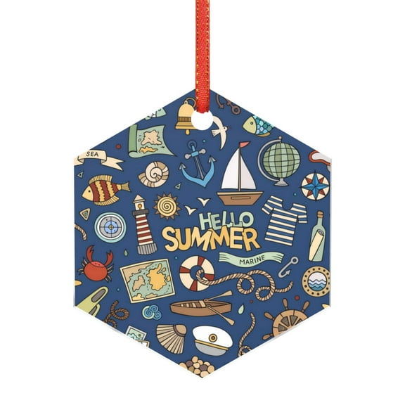 Hirioo Marine Nautical for Acrylic Christmas Pendant Hanging Christmas Tree Ornaments, Car, Home, Office Gift Decor-Hexagon
