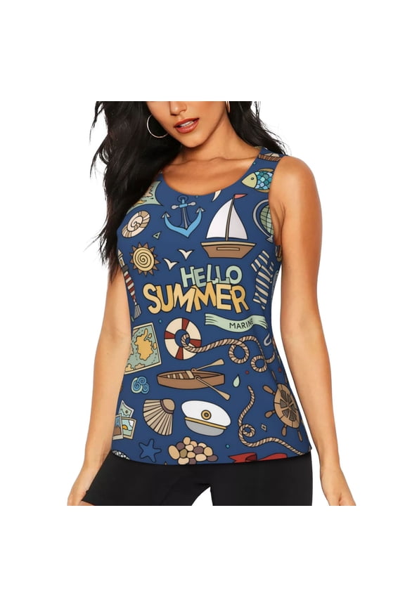 Marine Nautical for Women's Workout Tank Top Sleeveless Workout Tops Athletic Gym Shirts-Large