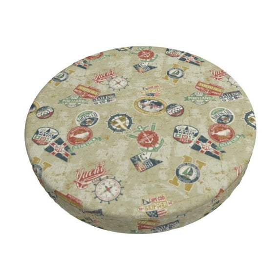 Hirioo Marine Sailing Badges for Round Bar Stool Seat Covers Washable Stool Cushion Slipcover Elastic Bar Chair Covers for 12-14 Inch Chair-13 inch