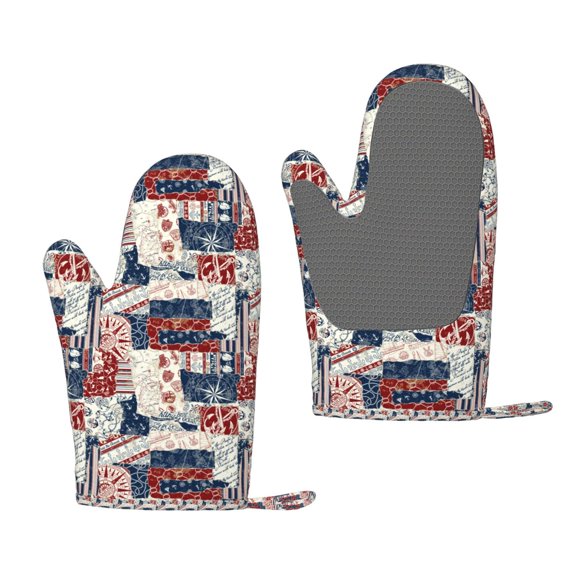 Hirioo Marine Sailing for Silicone Oven Mitts for BBQ, Baking, Cooking, Set of 2, Heat Resistant 260, Non-Slip Kitchen Essentials