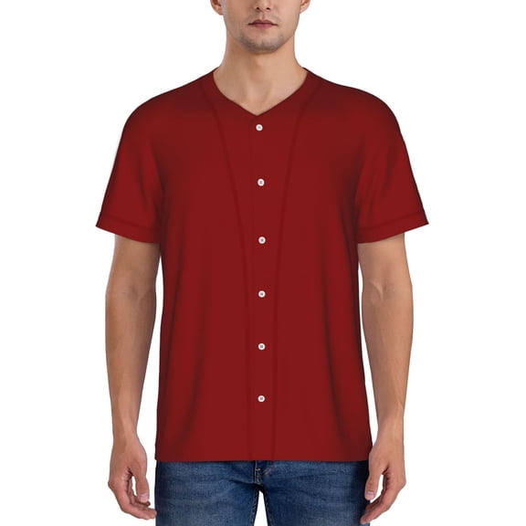 Hirioo Maroon for Men's Baseball T-shirt Shirts Short Sleeve Casual Summer Button Stretch T Shirts,Size S-4XL-
