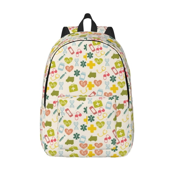 Hirioo Medical Icons Canvas Backpack, Durable Travel Backpack with Multiple Compartments,Large Capacity, Backpack for School, Hiking, Work