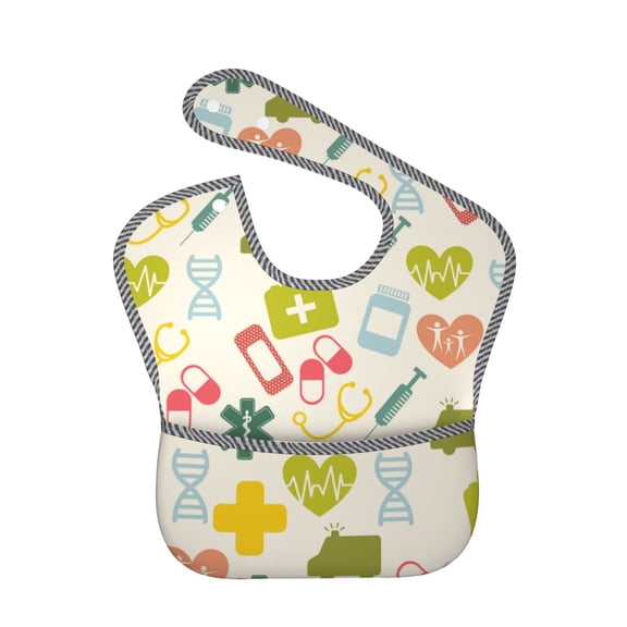 Hirioo Medical Icons for Baby Waterproof Pocket Bib Adjustable Closed for Babies Toddlers with Large Pocket 6-24Months