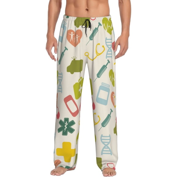 Hirioo Medical Icons for Men's PJ Pajama Pants Sleep Pants Men's Home Trousers with Pockets,S-3XL-Small