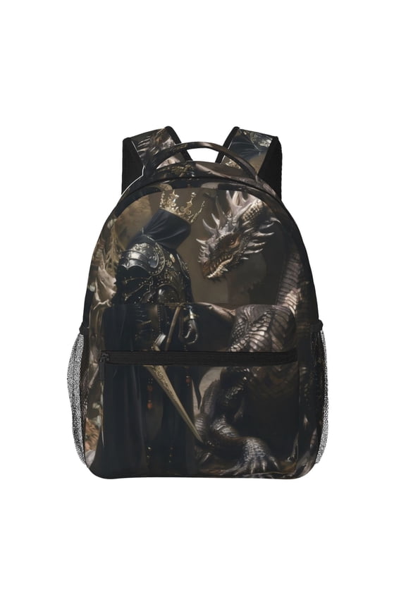 Medieval Knight And Dragon Print Laptop Backpack Lightweight Casual Travel Daypack for College Workplace Travel