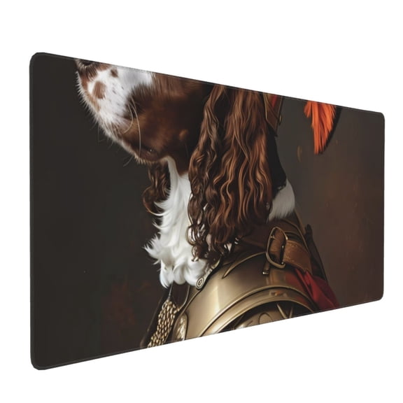 Hirioo Medieval Knight Dog for Mouse Pad ,Anti-Slip Base, Durable Stitched Edges, Perfect for Gaming, Office, and Home Use,16x35.5in