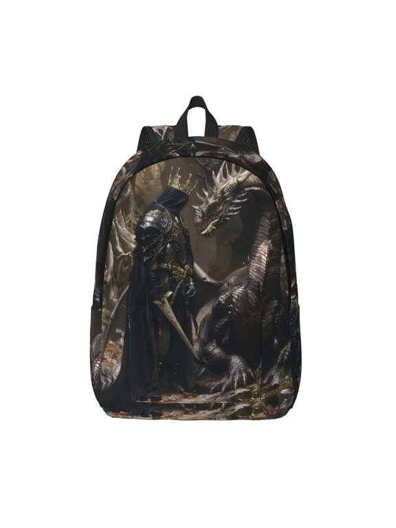 Medieval Knight And Dragon Canvas Backpack, Durable Travel Backpack with Multiple Compartments,Large Capacity, Backpack for School, Hiking, Work