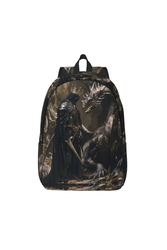 Medieval Knight And Dragon Canvas Backpack, Durable Travel Backpack with Multiple Compartments,Large Capacity, Backpack for School, Hiking, Work