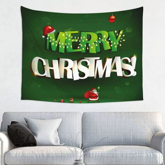 Hirioo Merry Christmas Print Tapestry Lightweight Fabric for Bedroom Aesthetic Home Wall Dorm Décor Living Room Decor 29x37 Inch