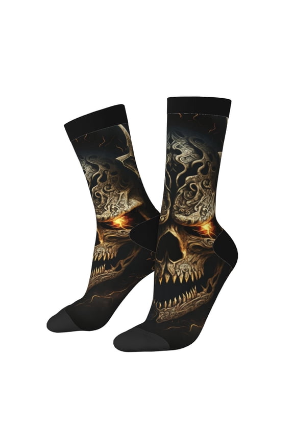 Metal Evil Skull Pattern Adult Middle Tube Socks Breathable Sock Non-Pilling,Contrasting Color Design