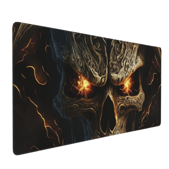 Hirioo Metal Evil Skull for Mouse Pad ,Anti-Slip Base, Durable Stitched Edges, Perfect for Gaming, Office, and Home Use,16x35.5in