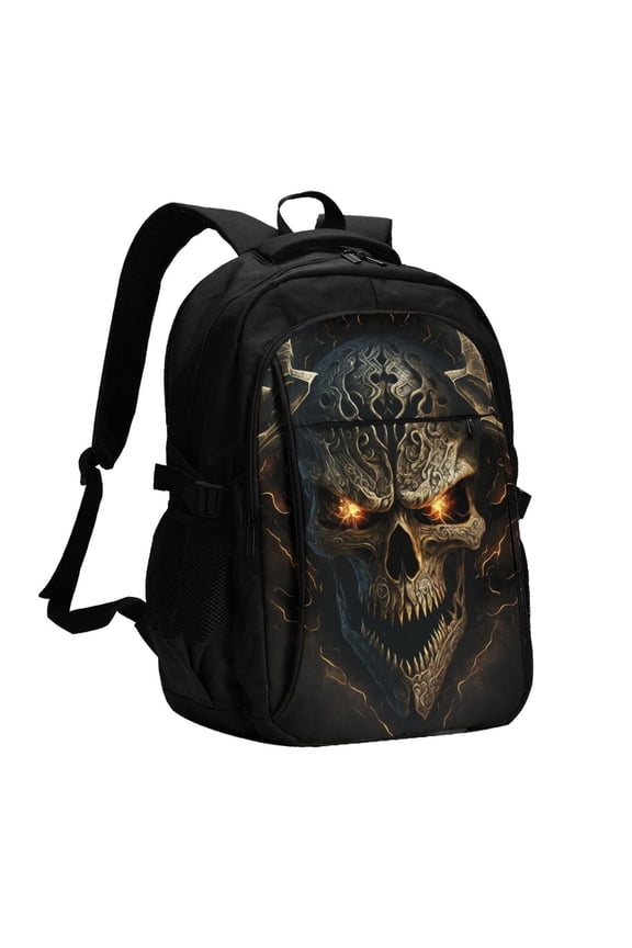 Metal Evil Skull for Travel Laptop Backpack with USB Charging Port for Men and Women