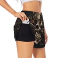 thumbnail image 1 of Hirioo Metal Style Horned Skull for Women's Double Layer Athletic Shorts High-Performance Gym Shorts with Inner Pocket, Elastic Waistband-Medium, 1 of 7