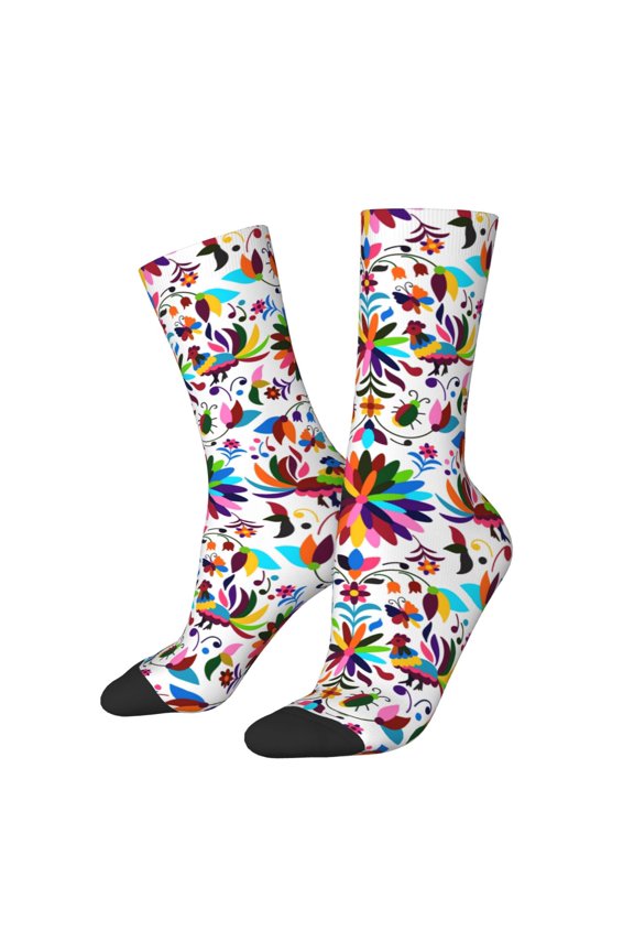 Mexican Bright Style Pattern Adult Middle Tube Socks Breathable Sock Non-Pilling,Contrasting Color Design