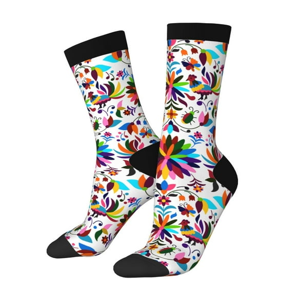 Hirioo Mexican Bright Style Pattern Adult Middle Tube Socks Breathable Sock Non-Pilling,Contrasting Color Design