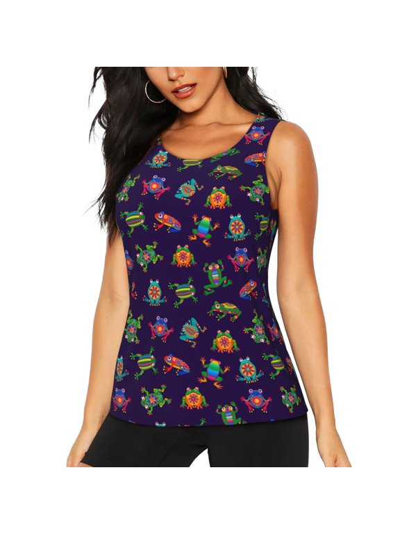 Mexican Frogs for Women's Workout Tank Top Sleeveless Workout Tops Athletic Gym Shirts-Medium