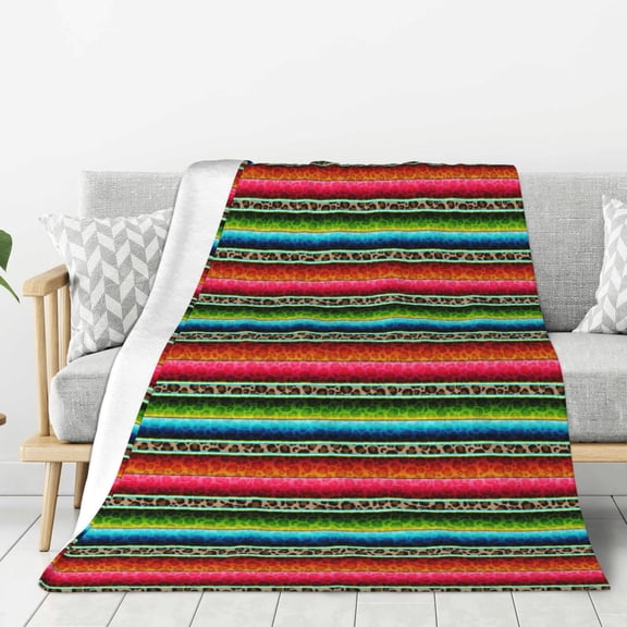 Hirioo Mexican Leopard Serape Blanket Stripes for Flannel Blanket, Cozy and Warm Throw for Bed or Couch ,Perfect for All Seasons-40"x30"