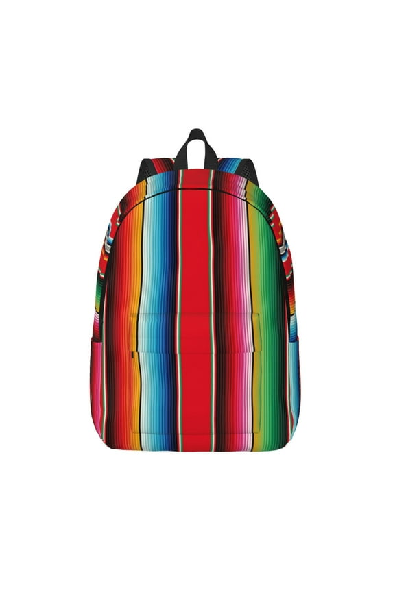 Mexican Serape Blanket Stripes Canvas Backpack, Durable Travel Backpack with Multiple Compartments,Large Capacity, Backpack for School, Hiking, Work