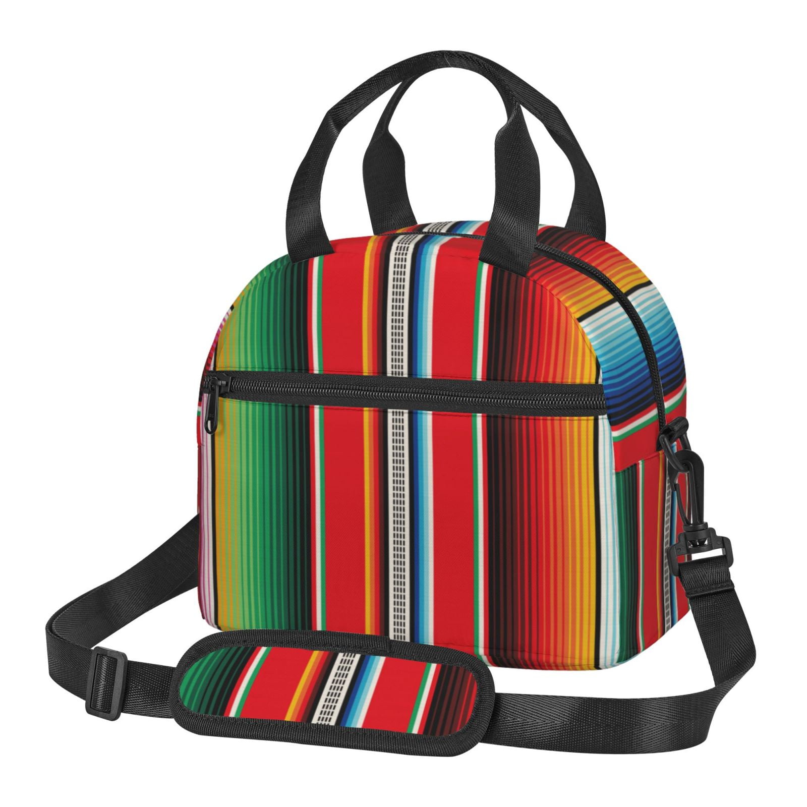 Hirioo Mexican Serape Blanket Stripes for Crossbody Lunch Box for Women Men with Adjustable Shoulder Strap for School, Work and Travel