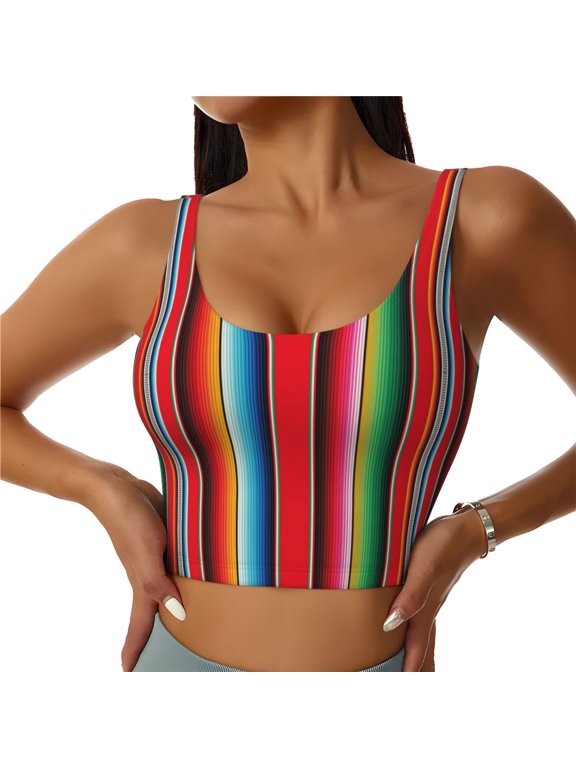 Mexican Serape Blanket Stripes for Women's Sports Vest with Full-Print Design, Stretchy Fabric and Removable Pads-Medium